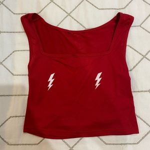 red cropped tank with lightning bolts